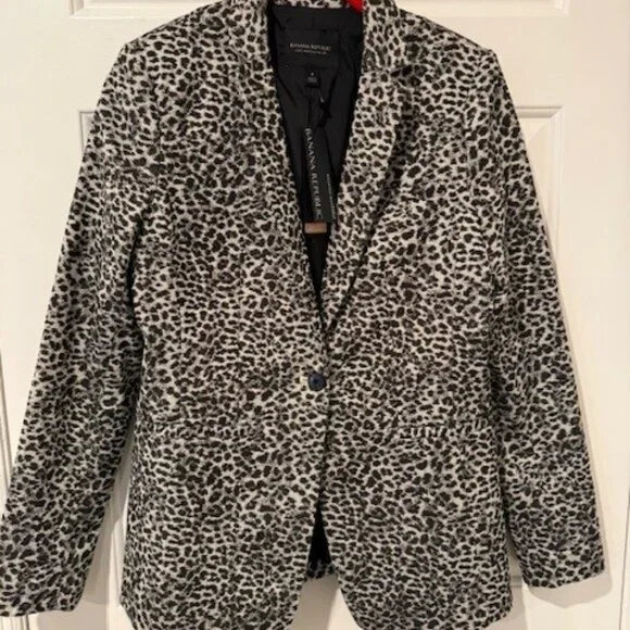 NEW Banana Republic Size 4 Long & Lean Leopard Print Tailored Blazer - Picture 1 of 4